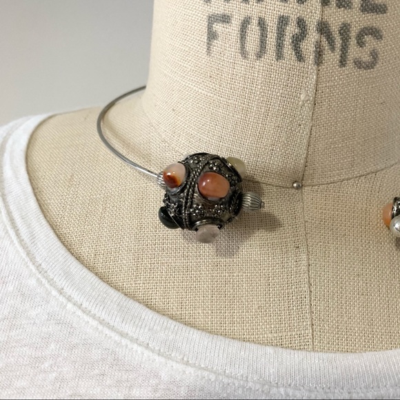 Silvertone Gem Artisan Wire Open Choker Necklace - Picture 9 of 10